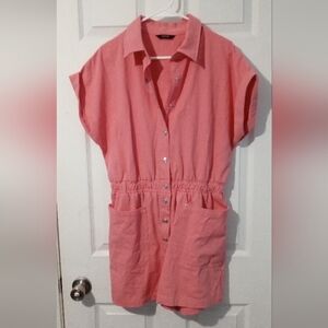 Pink Dolman Sleeve Jumpsuit with Notched Collar